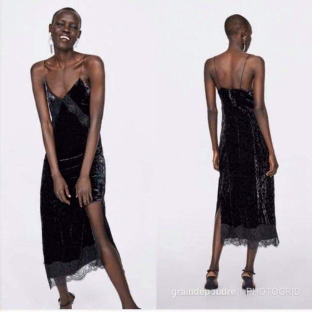 NWT Zara TRF whimsygoth fairycore slip dress velvet lace leopard print witchy L - Picture 12 of 14